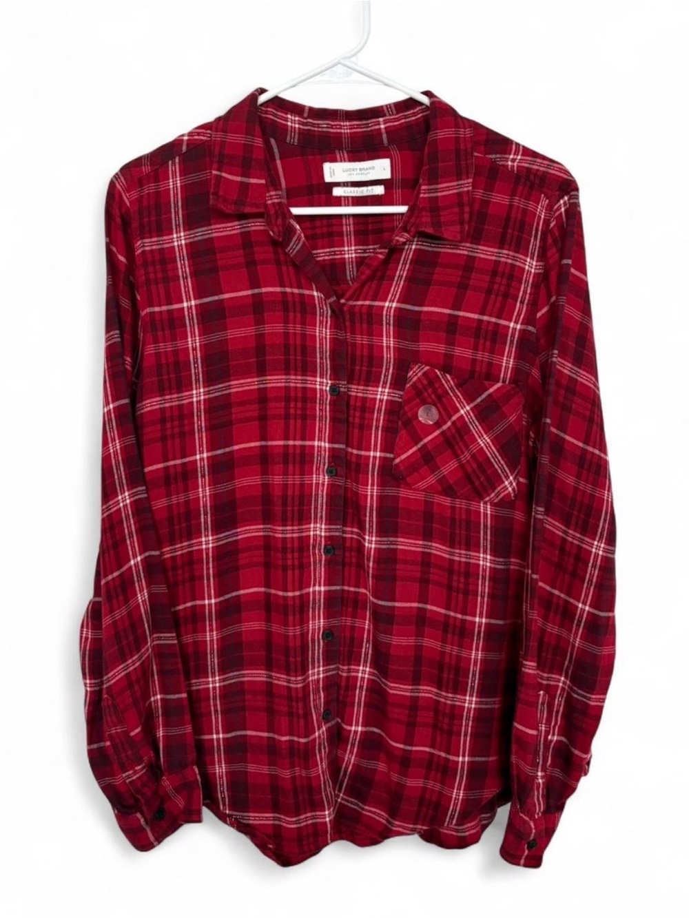 NWOT Lucky Brand Red Plaid Button Down Flannel Shirt Large Preppy Casual Classic